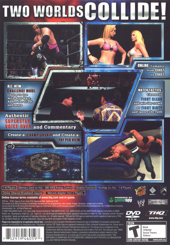 WWE Smackdown vs. Raw | PlayStation 2 | back cover | region=North America | source-country=United States | zypher-v2 | moby-fba285fb6baa | Data by MobyGames.com