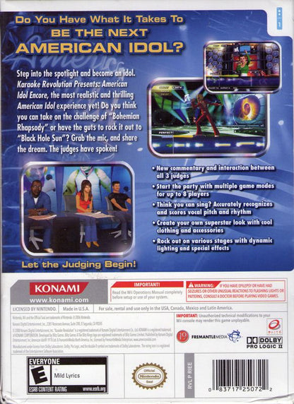 Karaoke Revolution Presents: American Idol - Encore | Wii | back cover | region=North America | source-country=Canada,Mexico,Other,United States | zypher-v2 | moby-d4f6c7dcfcd9 | Data by MobyGames.com