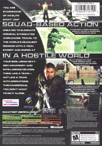 
SWAT: Global Strike Team | Xbox | back cover | Region: North America | source-country=United States | Data by MobyGames.com