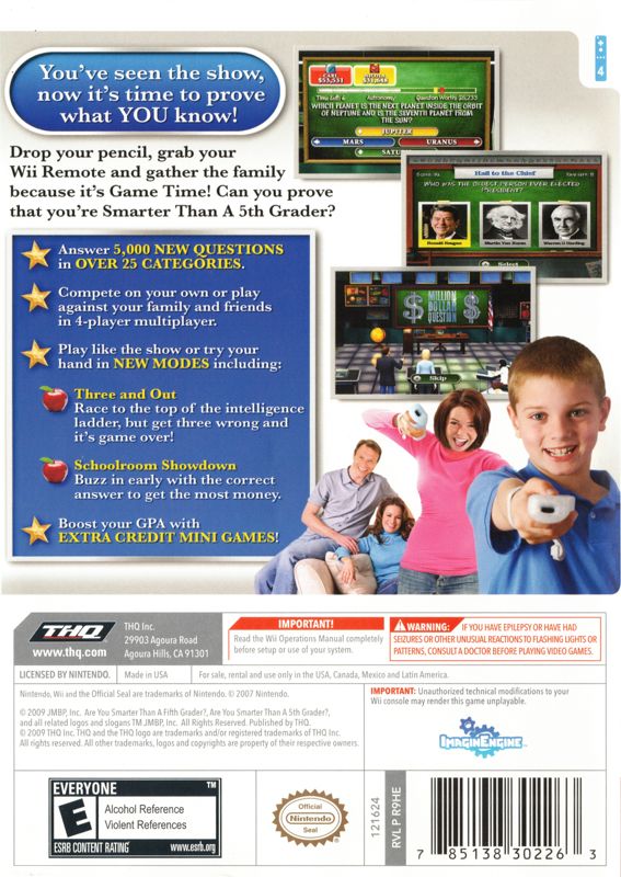 
Are You Smarter than a 5th Grader? Game Time | Wii | back cover | Data by MobyGames.com