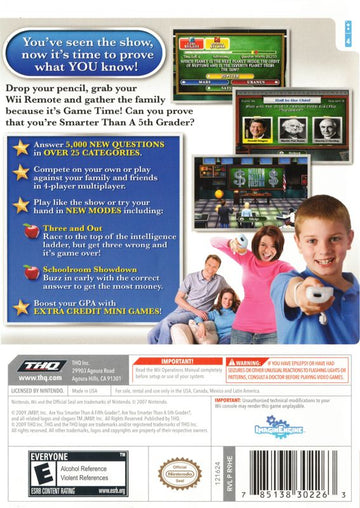 
Are You Smarter than a 5th Grader? Game Time | Wii | back cover | Data by MobyGames.com