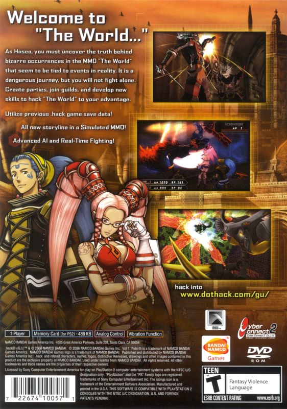 
.hack//G.U. Vol. 1//Rebirth | PlayStation 2 | back cover | Region: North America | source-country=United States | Data by MobyGames.com
