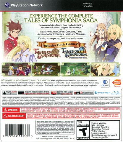 Tales of Symphonia Chronicles | PlayStation 3 | back cover | region=North America | source-country=Canada | zypher-v2 | moby-57675ec21be0 | Data by MobyGames.com