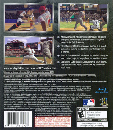 MLB 07: The Show | PlayStation 3 | back cover | region=North America | source-country=Canada,United States | zypher-v2 | moby-efdb44aa597e | Data by MobyGames.com