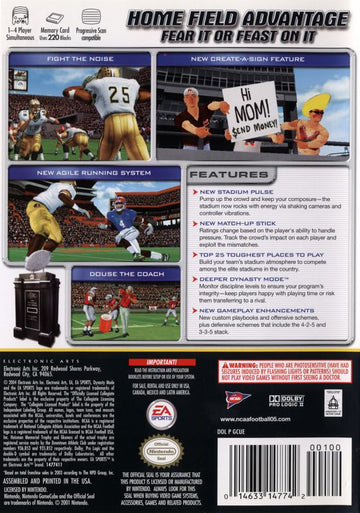 NCAA Football 2005 | GameCube | back cover | region=North America | source-country=United States | zypher-v2 | moby-ecbca212d692 | Data by MobyGames.com