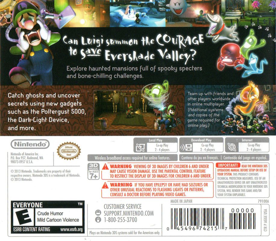 Luigi's Mansion: Dark Moon | Nintendo 3DS | back cover | Data by MobyGames.com