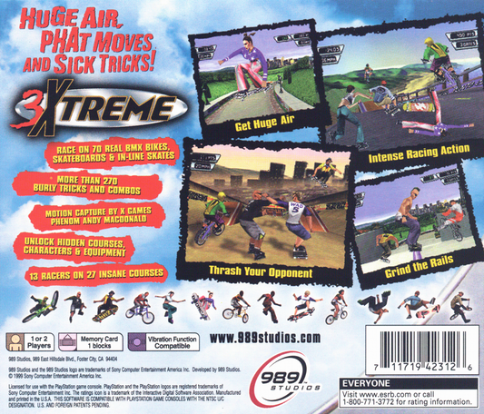 3Xtreme | PlayStation | back cover | region=North America | source-country=United States | zypher-v2 | moby-d968cc938b58 | Data by MobyGames.com