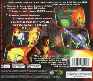 One | PlayStation | back cover | region=North America | source-country=Canada,United States | zypher-v2 | moby-bb8d829bf023 | Data by MobyGames.com