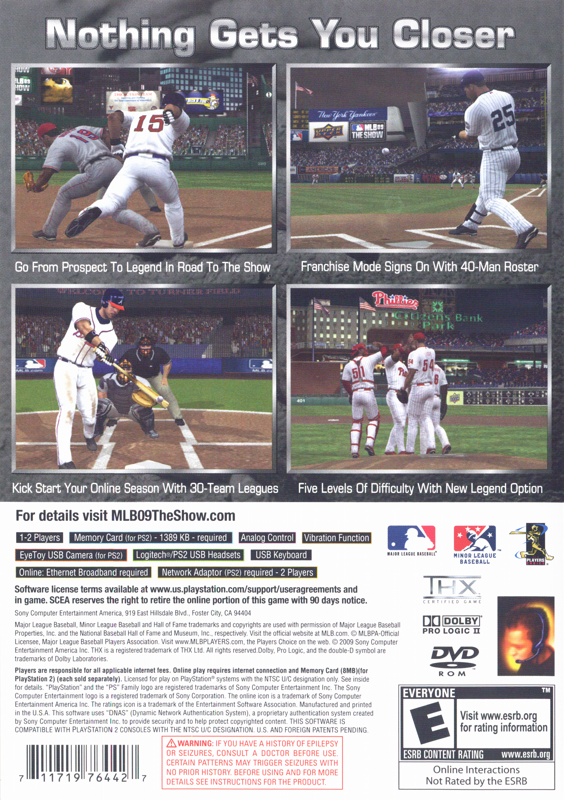 MLB 09: The Show | PlayStation 2 | back cover | region=North America | source-country=United States | zypher-v2 | moby-296cceb0c192 | Data by MobyGames.com