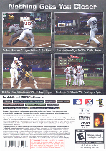 MLB 09: The Show | PlayStation 2 | back cover | region=North America | source-country=United States | zypher-v2 | moby-296cceb0c192 | Data by MobyGames.com