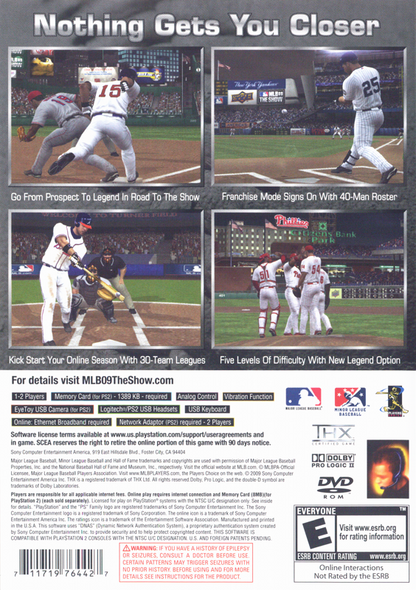 MLB 09: The Show | PlayStation 2 | back cover | region=North America | source-country=United States | zypher-v2 | moby-296cceb0c192 | Data by MobyGames.com
