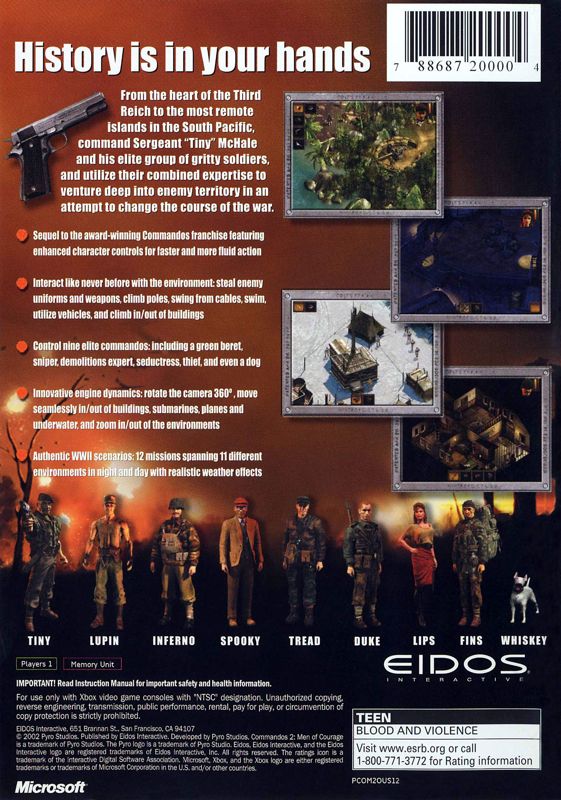 
Commandos 2: Men of Courage | Xbox | back cover | Region: North America | source-country=United States | Data by MobyGames.com