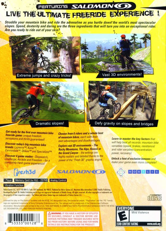 Mountain Bike Adrenaline | PlayStation 2 | back cover | region=North America | source-country=Canada,United States | zypher-v2 | moby-01ed67faaeeb | Data by MobyGames.com