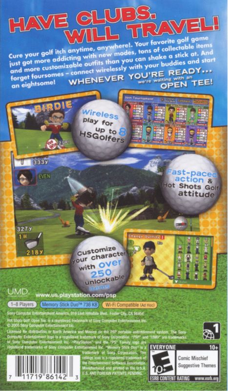 Hot Shots Golf: Open Tee | PSP | back cover | region=North America | source-country=United States | zypher-v2 | moby-7c596f6de83e | Data by MobyGames.com
