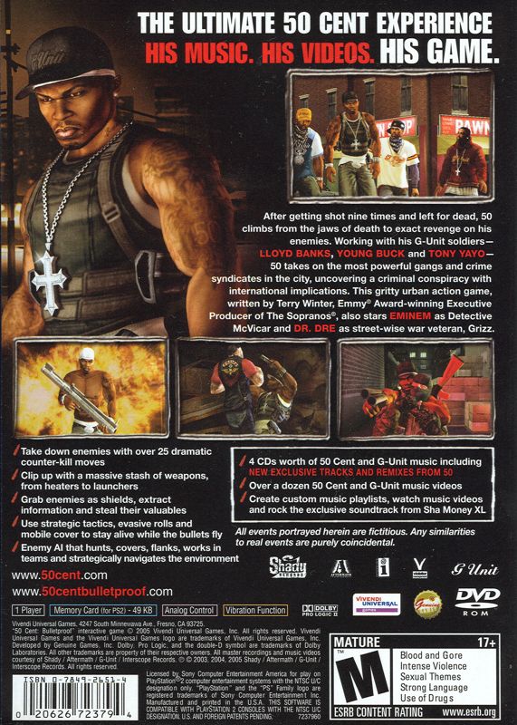 
50 Cent: Bulletproof | PlayStation 2 | back cover | Data by MobyGames.com