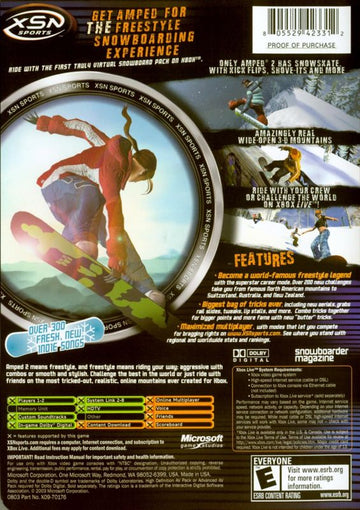 Amped 2 | Xbox | back cover | region=North America | source-country=Canada,United States | zypher-v2 | moby-a34270525c78 | Data by MobyGames.com