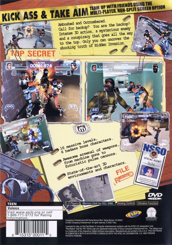 
Hidden Invasion | PlayStation 2 | back cover | Data by MobyGames.com