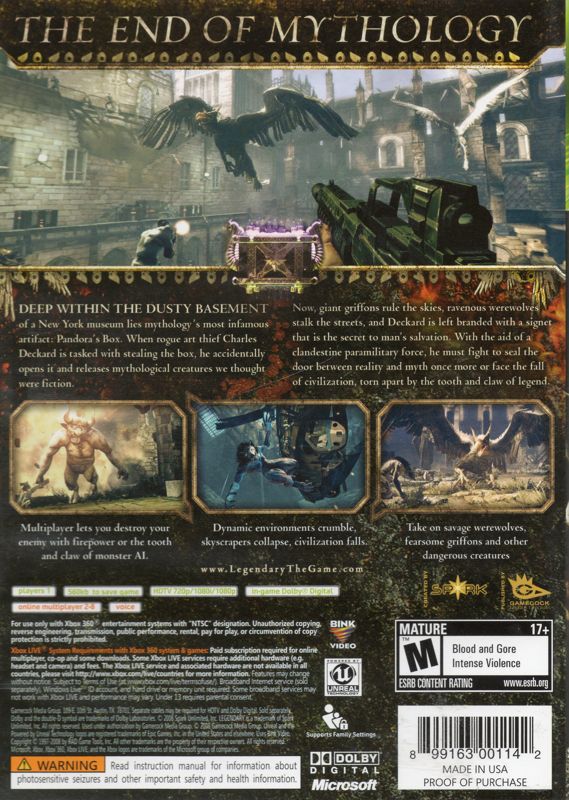
Legendary | Xbox 360 | back cover | Data by MobyGames.com