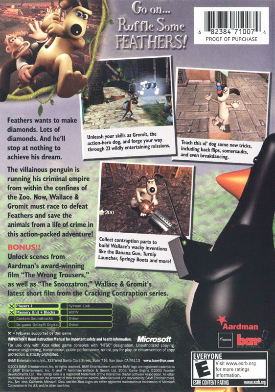 
Wallace & Gromit in Project Zoo | Xbox | back cover | Data by MobyGames.com