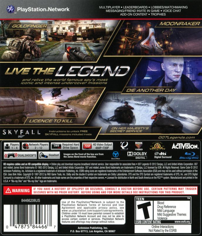 007: Legends | PlayStation 3 | back cover | Data by MobyGames.com