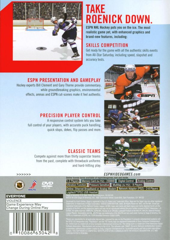 
ESPN NHL Hockey | PlayStation 2 | back cover | Data by MobyGames.com