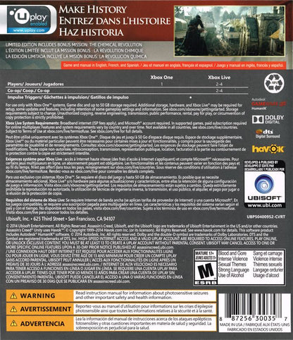 
Assassin's Creed: Unity (Limited Edition) | Xbox One | back cover | Region: North America | source-country=Canada | Data by MobyGames.com