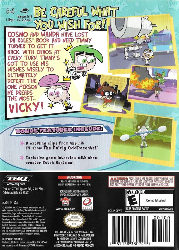 
The Fairly OddParents!: Breakin' da Rules | GameCube | back cover | Data by MobyGames.com