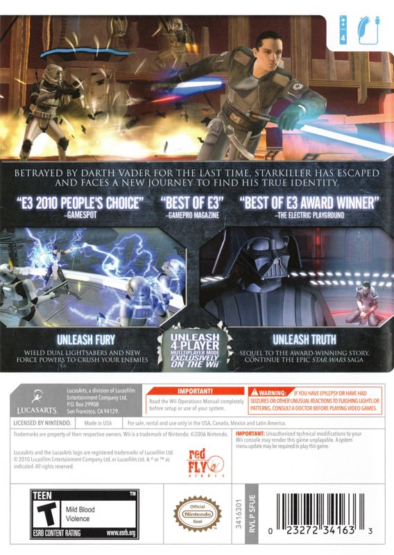 Star Wars: The Force Unleashed II | Wii | back cover | region=North America | source-country=United States | zypher-v2 | moby-b024452d7b9f | Data by MobyGames.com
