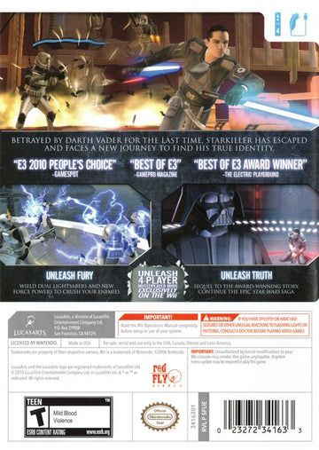 Star Wars: The Force Unleashed II | Wii | back cover | region=North America | source-country=United States | zypher-v2 | moby-b024452d7b9f | Data by MobyGames.com