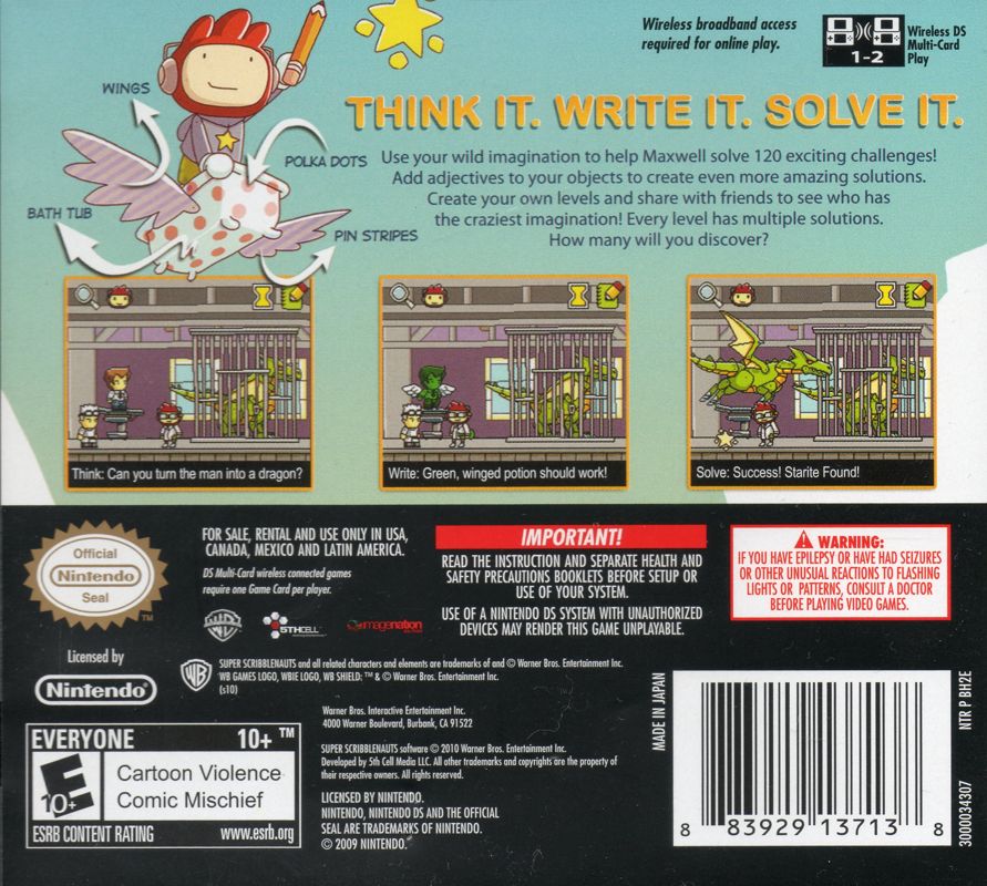 
Super Scribblenauts | Nintendo DS | back cover | Data by MobyGames.com