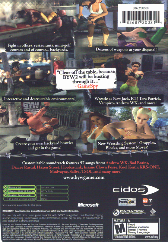 
Backyard Wrestling 2: There Goes the Neighborhood | Xbox | back cover | Data by MobyGames.com