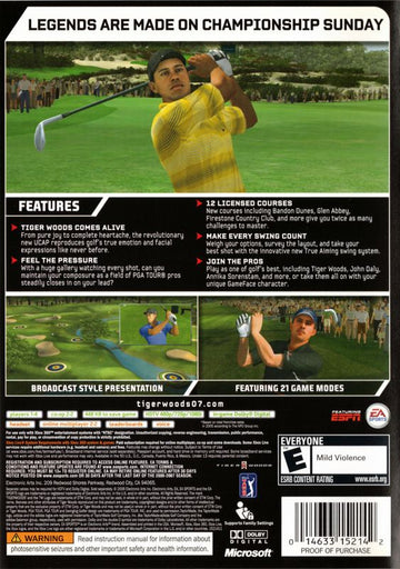 Tiger Woods PGA Tour 07 | Xbox 360 | back cover | region=North America | source-country=United States | zypher-v2 | moby-78cbc13979f2 | Data by MobyGames.com