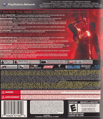 NBA 2K13 | PlayStation 3 | back cover | region=North America | source-country=Canada | zypher-v2 | moby-0b501b424496 | Data by MobyGames.com