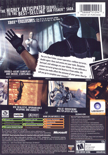 
Tom Clancy's Splinter Cell: Double Agent | Xbox | back cover | Data by MobyGames.com