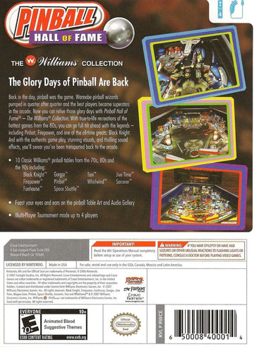 Pinball Hall of Fame: The Williams Collection | Wii | back cover | region=North America | source-country=Canada,Mexico,Other,United States | zypher-v2 | moby-dbdebc7f286c | Data by MobyGames.com