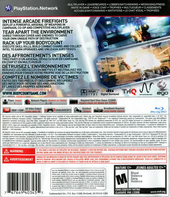 
Bodycount | PlayStation 3 | back cover | Data by MobyGames.com