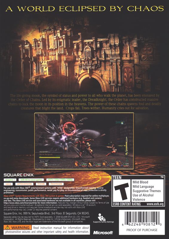 Infinite Undiscovery | Xbox 360 | back cover | region=North America | source-country=Canada,United States | zypher-v2 | moby-a2b490741be1 | Data by MobyGames.com