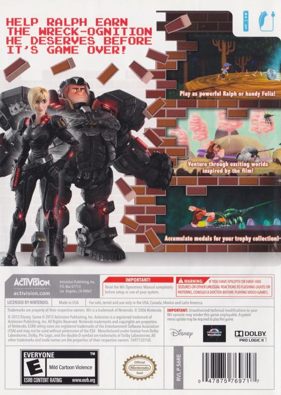 
Wreck-It Ralph | Wii | back cover | Region: North America | source-country=United States | Data by MobyGames.com