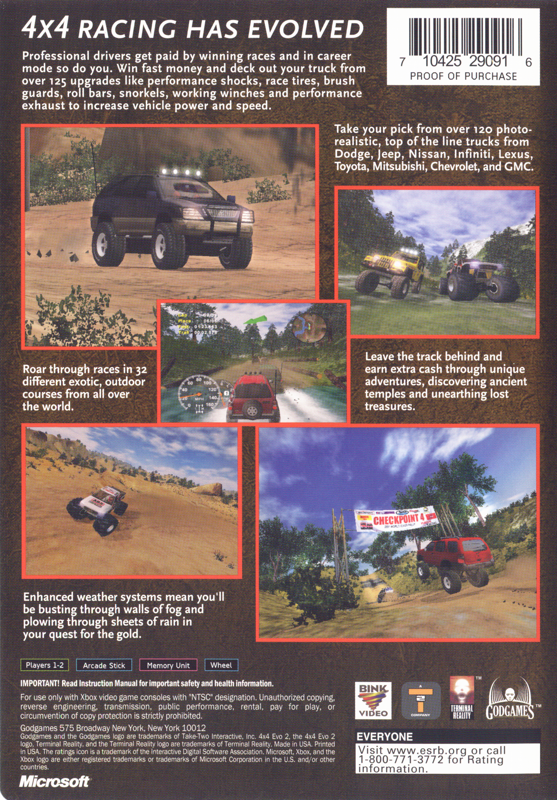 
4x4 Evo 2 | Xbox | back cover | Data by MobyGames.com