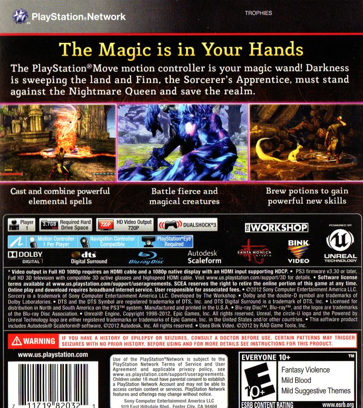 Sorcery | PlayStation 3 | back cover | region=North America | source-country=United States | zypher-v2 | moby-d4ad7478fe0f | Data by MobyGames.com