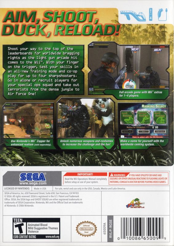 
Ghost Squad | Wii | back cover | Data by MobyGames.com