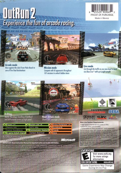 OutRun 2 | Xbox | back cover | region=North America | source-country=United States | zypher-v2 | moby-61db165f7a21 | Data by MobyGames.com