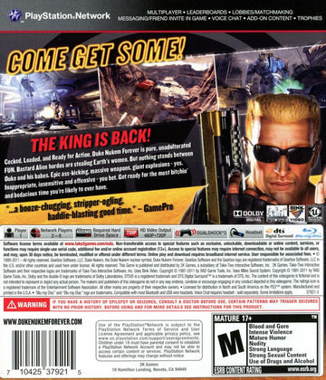 
Duke Nukem Forever | PlayStation 3 | back cover | Data by MobyGames.com
