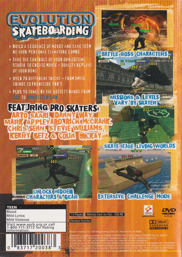 
Evolution Skateboarding | PlayStation 2 | back cover | Data by MobyGames.com