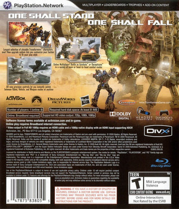 
Transformers: Revenge of the Fallen | PlayStation 3 | back cover | Data by MobyGames.com