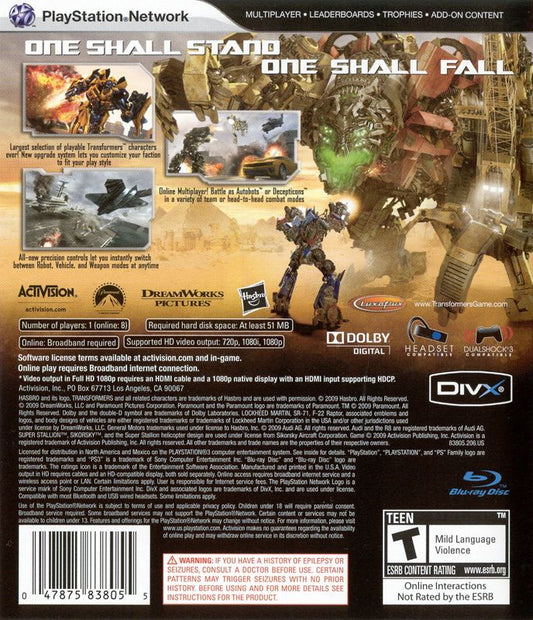 
Transformers: Revenge of the Fallen | PlayStation 3 | back cover | Data by MobyGames.com