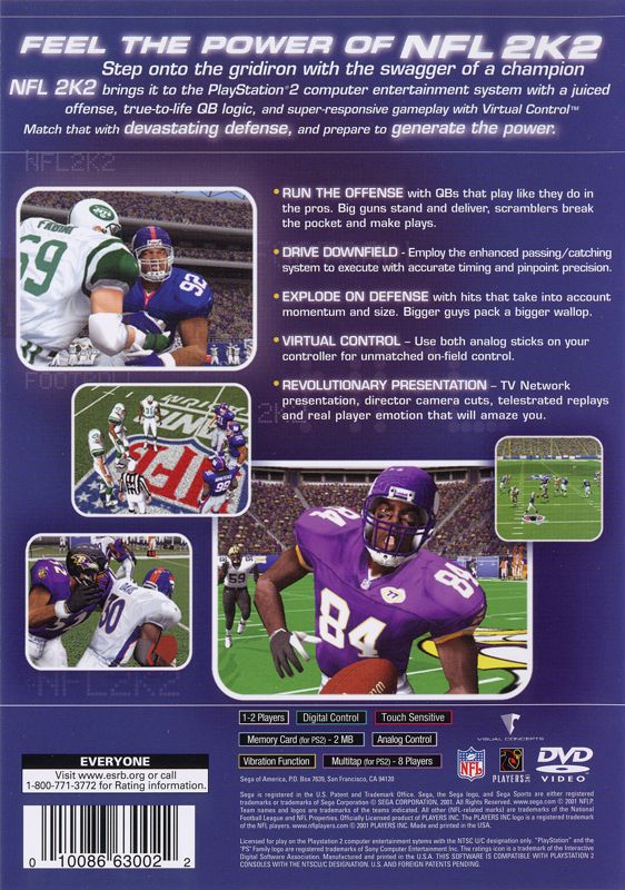 NFL 2K2 | PlayStation 2 | back cover | region=North America | source-country=United States | zypher-v2 | moby-c94b12d1c05b | Data by MobyGames.com