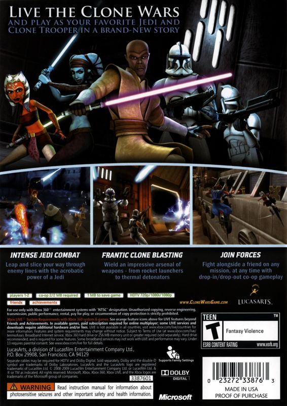 
Star Wars: The Clone Wars - Republic Heroes | Xbox 360 | back cover | Data by MobyGames.com