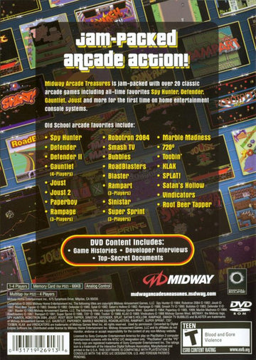 Midway Arcade Treasures | PlayStation 2 | back cover | region=North America | source-country=Canada,United States | zypher-v2 | moby-225c020cbdea | Data by MobyGames.com