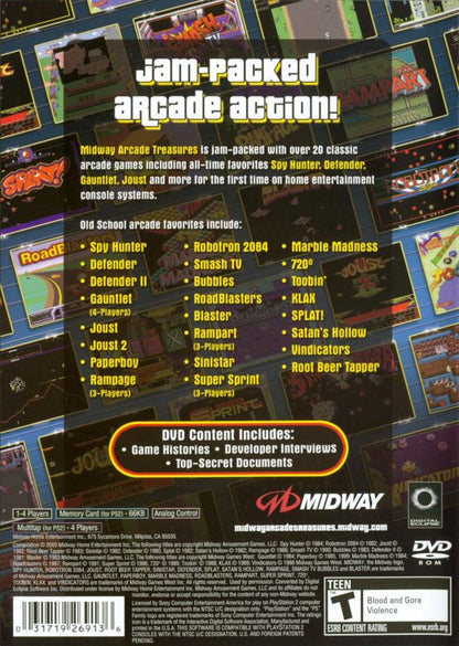 Midway Arcade Treasures | PlayStation 2 | back cover | region=North America | source-country=Canada,United States | zypher-v2 | moby-225c020cbdea | Data by MobyGames.com